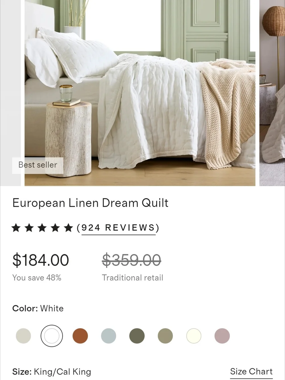 Quince European Linen Dream Quilt King Cal King White